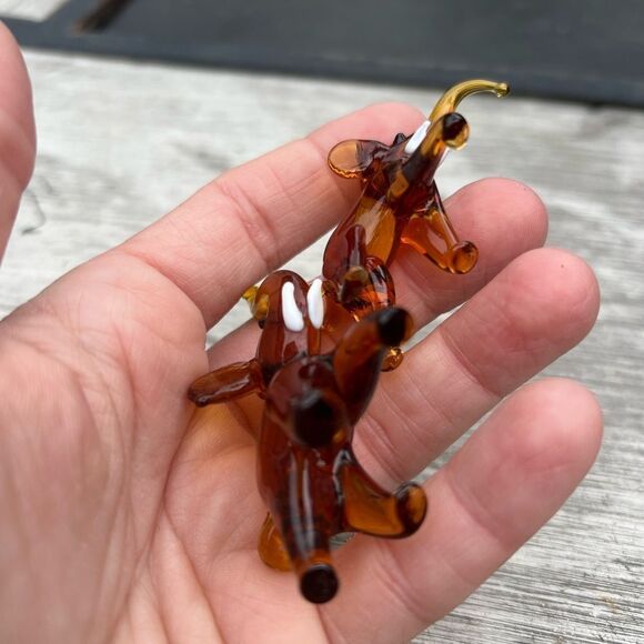 VTG Italian Murano Art Glass Miniature Animal Figurine Amber Sculpture set of 2 - Picture 4 of 7